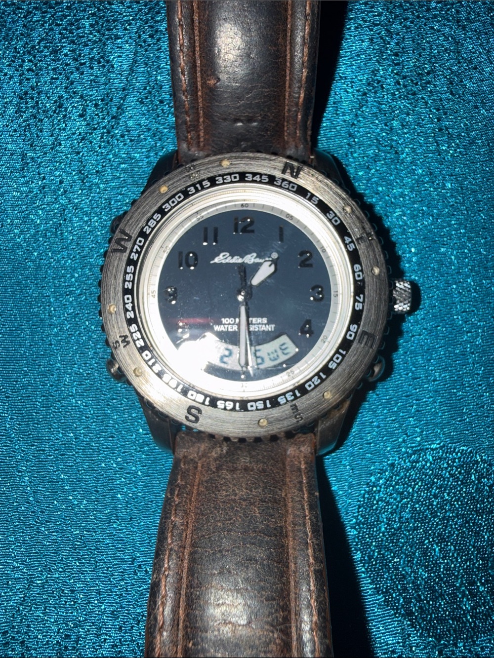 Eddie Bauer Dual-Display Watch with Brown Leather Strap and Black Dial